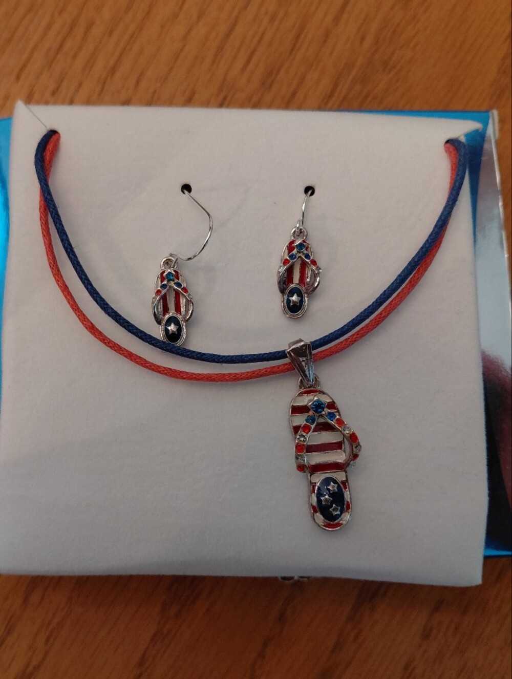 Avon Red and Blue Flip-Flop Necklace & Earrings Set